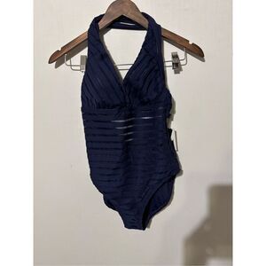 Women's La Blanca Fluid Lines Cross Back One Piece Swimsuit 8 Indigo